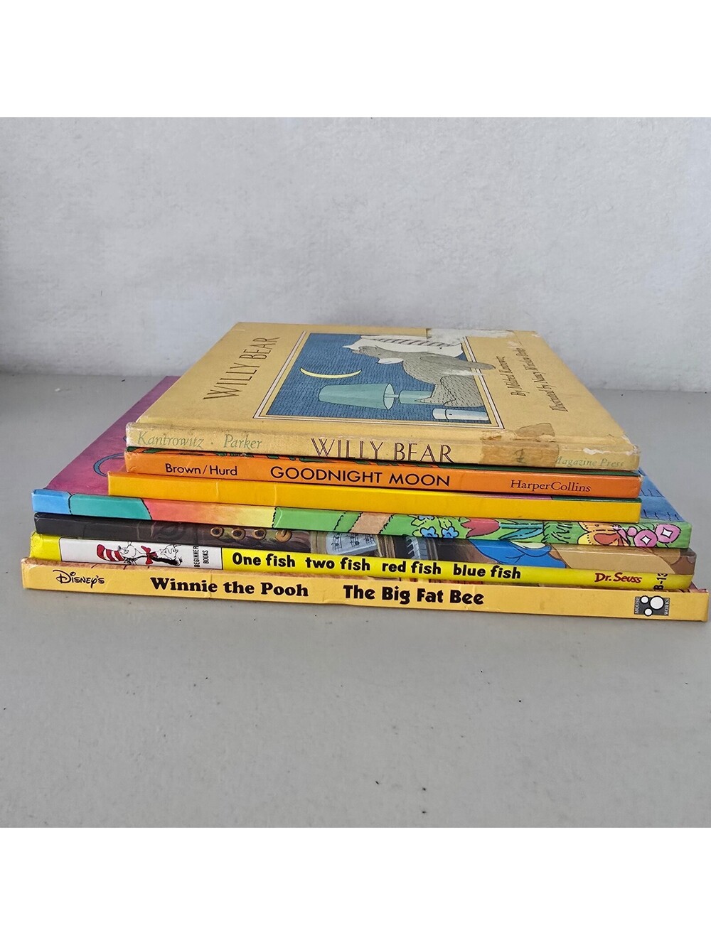 Vintage Lot of 7 Children's Books Willy Bear Goodnight Moon Winnie Pooh Puppet